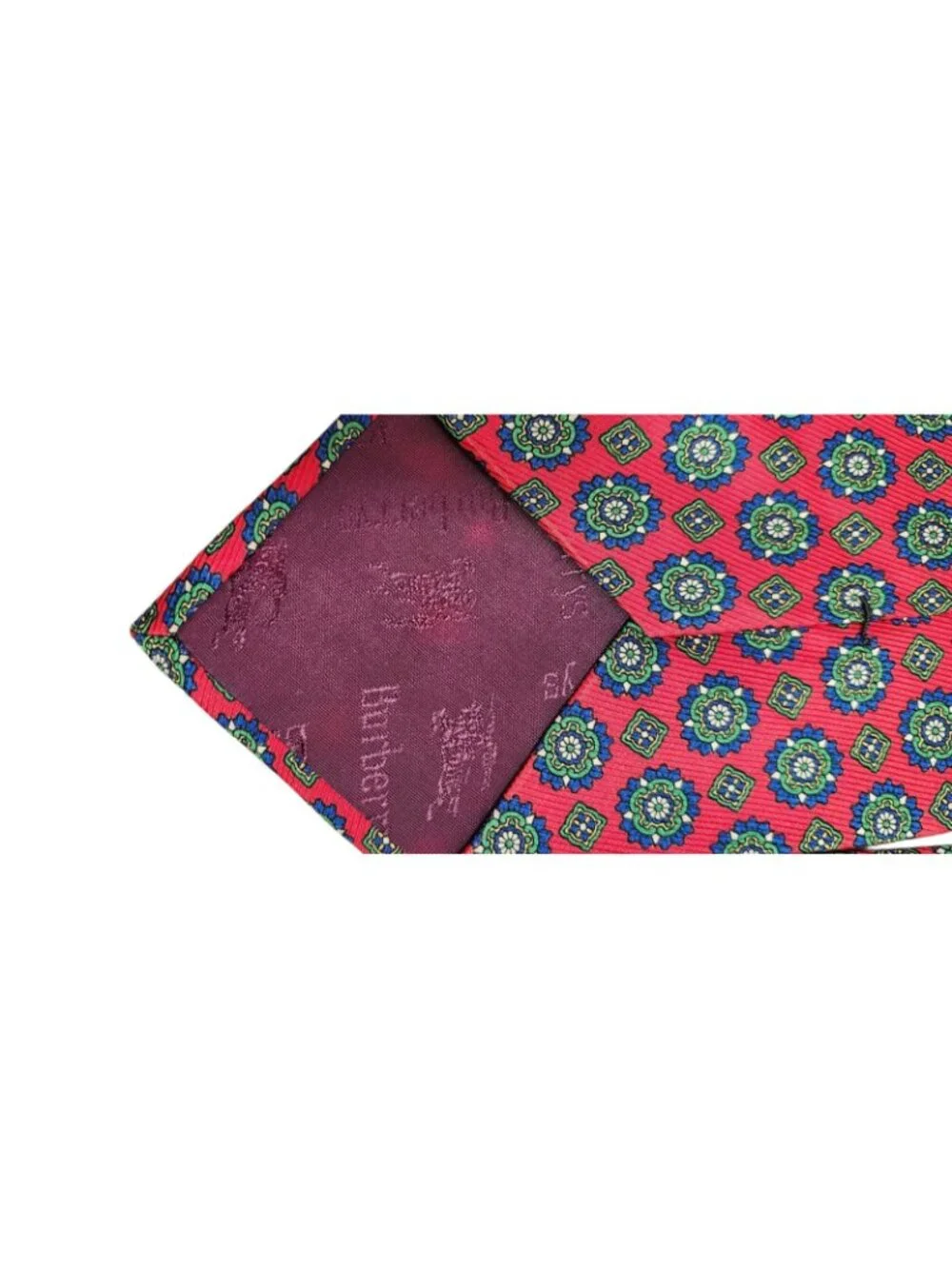 Vintage Burberrys of London 100% Silk Red Medallion Geometric Tie Made Italy